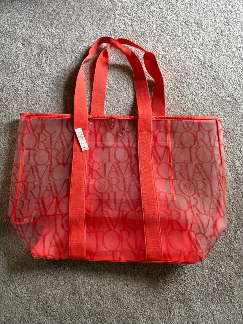 NWT Victoria's Secret Coral Logo Mesh Tote Beach Bag - Picture 5 of 7